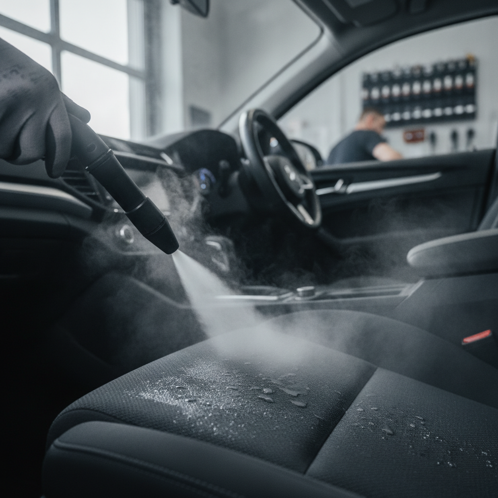focused photo of Steam Auto Cleaning
